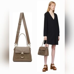 NEW $2250 Chloé Tess Suede & Leather Small Day Bag in Army Green